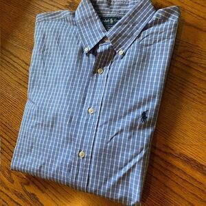 Men's Ralph Lauren Light Blue BLAKE Check Button-Down Shirt, Size L LARGE